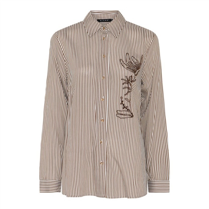 Micha Blouse 145252 Streep Borduring Brown Offwhite Micha Blouse 145252 Streep Borduring Brown Offwhite